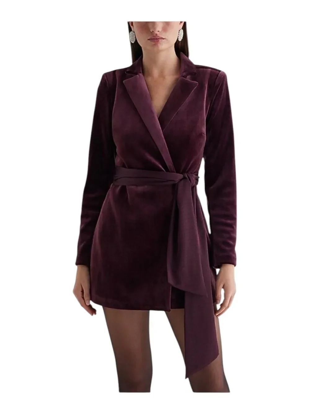 Express Velvet Wrap Dress Romper in Deep Plum Backless